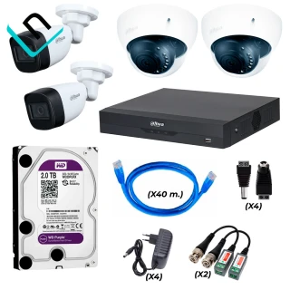 KIT DE 4 CAMARAS DAHUA FULL HD 1080P, XVR DE 4CH, DISCO DE 2TB Y ACCESORIOS COMPLETOS
